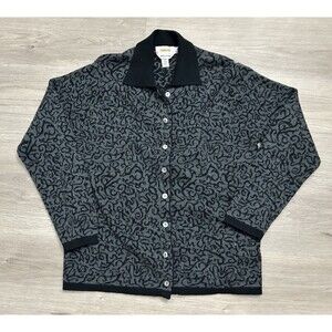 Talbots Womens Gray Collared Cardigan Sweater 100% Merino Wool soft medium